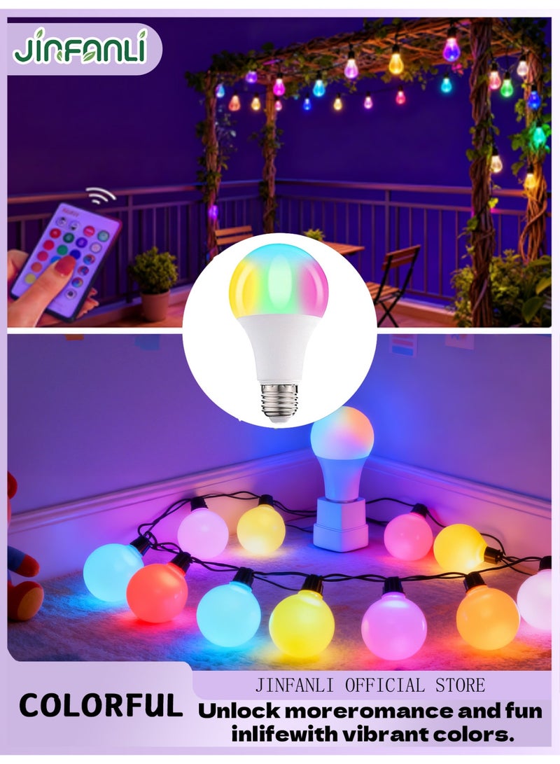 JINFANLI Multicolor Light Bulb, E27 Screw-In, 10W, Remote Control, Dimmable White Light and RGBCW Color Changing Bulb (1 Pack) - Image 1